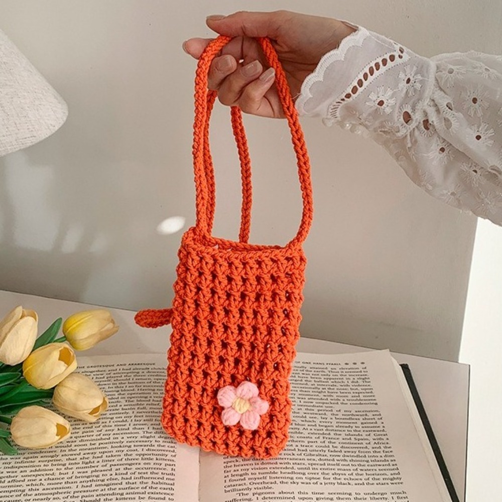 Crochet Market Bag - Sac à bandoulière tissé à fleurs,