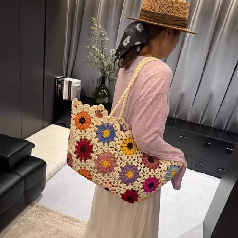 Crochet Market Bag - Vintage fleurs à la main tricot